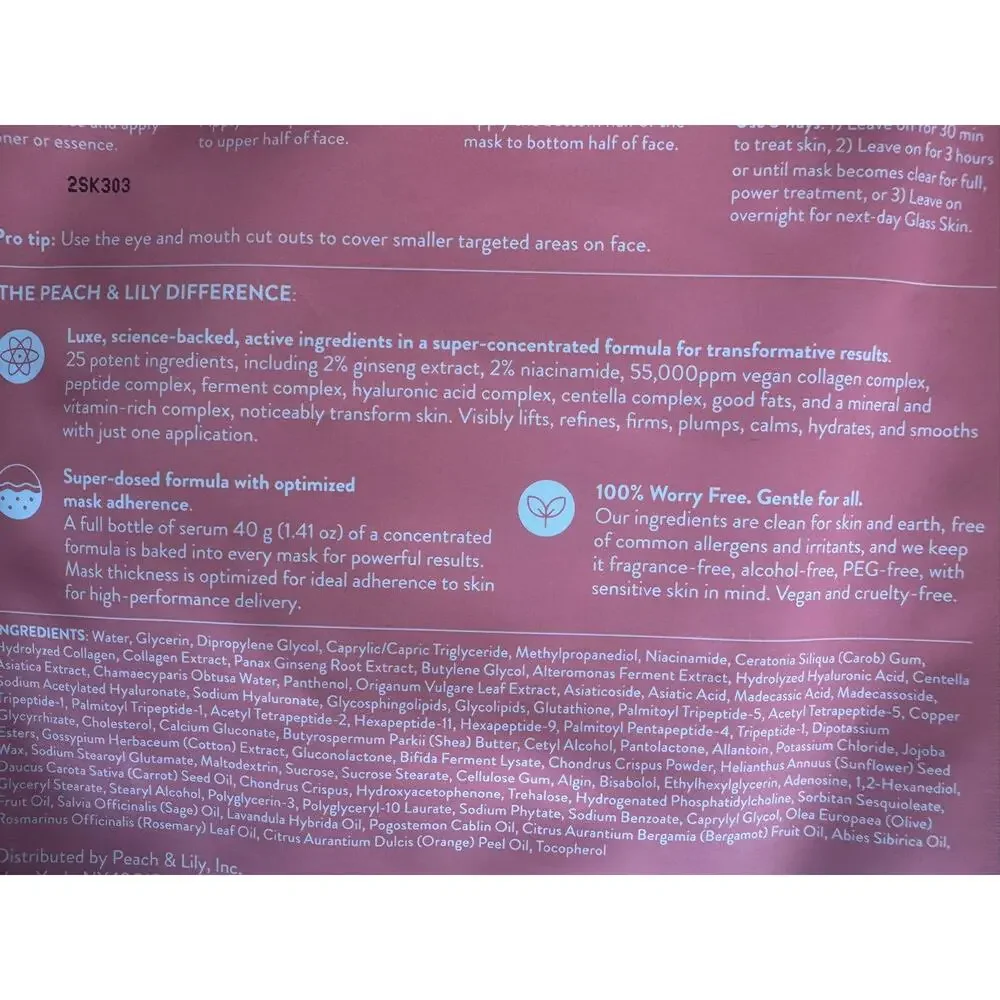 NWT Peach & Lily Glass Skin Ginseng Collagen Mask 40g Korean Skincare